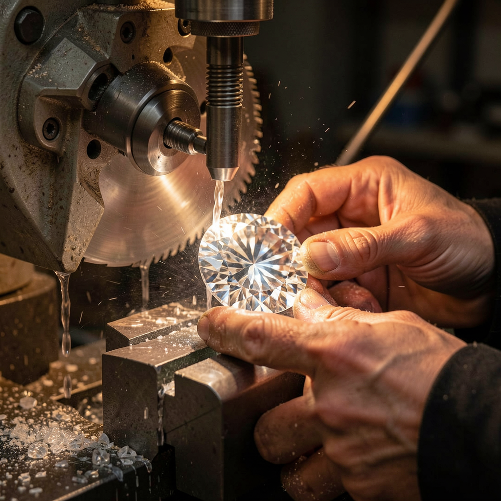 Precision gemstone cutting and faceting process